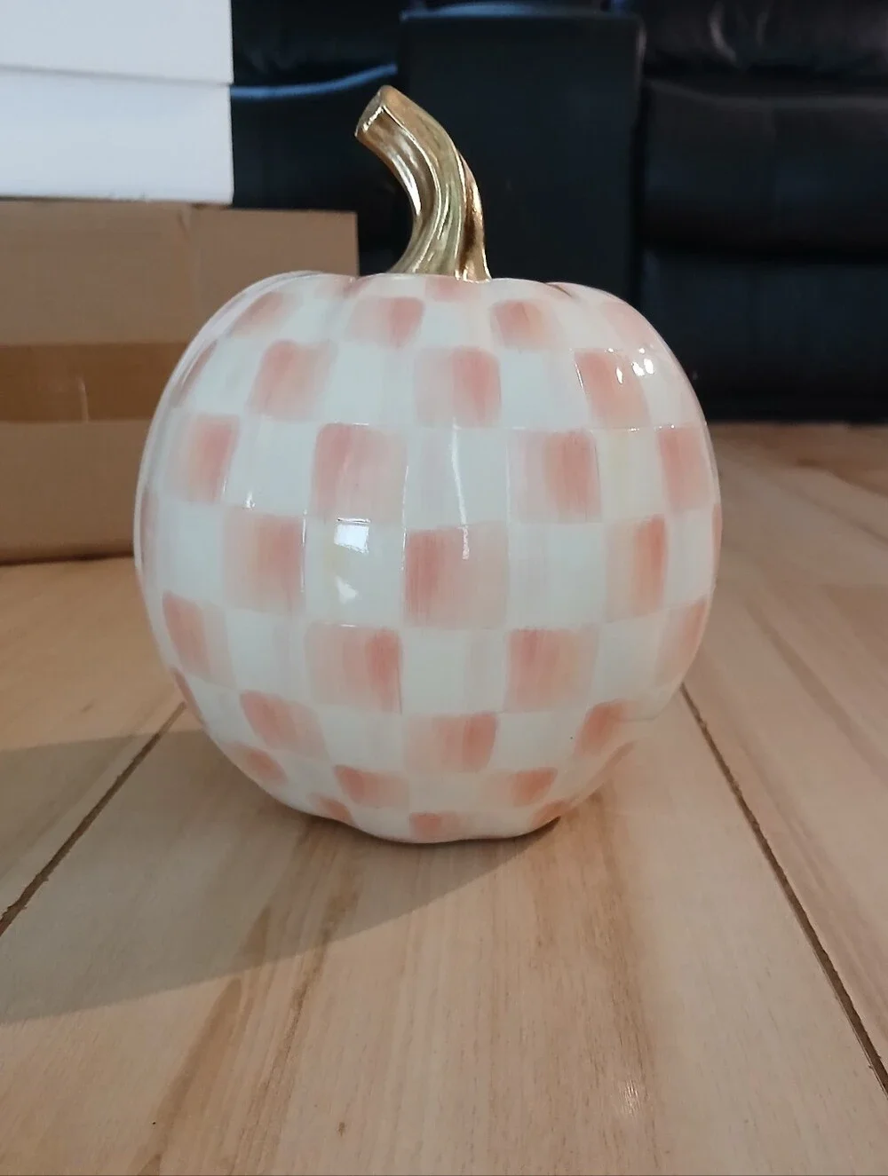 NIB MacKenzie-Childs Resin Rosy Check Pumpkin With Gold Stem Adorable Decor